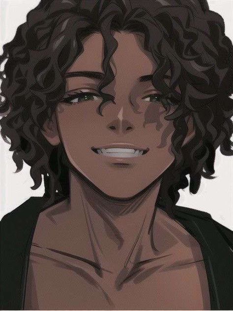 Anime Curly Hair, Last Game Manga, Black Anime Guy, Curly Hair Drawing, Dark Skin Boys, Dark Skin Men, Boys With Curly Hair, Japon Illustration, Black Curly Hair