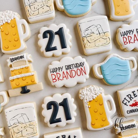 21 Sugar Cookies, 21 Birthday Cookies Decorated, 21st Birthday Cookies For Guys, 21st Birthday Cookies, 21st Birthday Boy, 21 Bday, Happy Birthday Cookie, Cookies Birthday, Mens Birthday