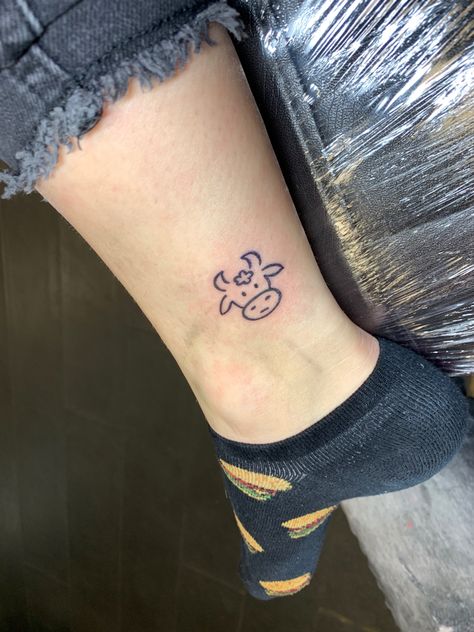 Small Cow Tattoo For Women, Heifer Tattoo, Small Cow Tattoo Ideas, Cow Calf Tattoo, Cow Face Tattoo, Cow Tag Tattoo, Simple Cow Tattoo, Cow Tattoos For Women, Mini Cow Tattoo