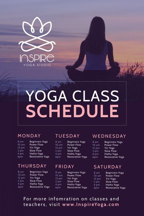 Yoga Poster Design, Yoga Schedule, Yoga Class Plan, Schedule Poster, Class Schedule Template, Yoga Flyer, Timetable Template, Weekly Calendar Template, Class Poster