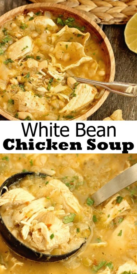 White Bean Chicken Soup Recipe - Cooking with Recipes White Bean Chicken Soup, Bean Chicken Soup, Lunches For The Week, Comforting Soup, Recipe For Dinner, Soup Appetizers, Soup Chicken, Northern Beans, Green Chiles