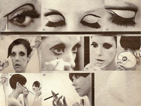 Peggy Moffitt doing her 60s makeup Twiggy Hair, 60s Twiggy, Peggy Moffitt, 1960s Makeup, Twiggy Makeup, Makeup Masterclass, 60s Makeup, Estilo Pin Up, Mia Farrow