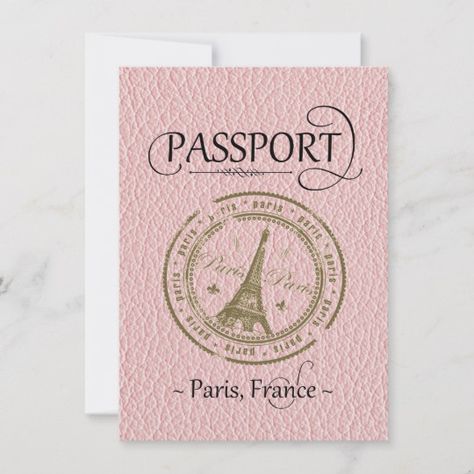 Pink Paris Passport Birthday Invitation Destination Birthday Invitations, Passport Save The Date, Paris Passport, Paris Themed Birthday Party, Paris Birthday Parties, Passport Invitations, Paris Theme Party, Paris Birthday, Birthday Stamps