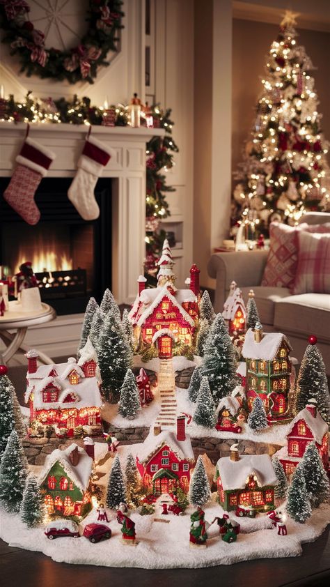 40 Christmas Decor Ideas for the Living Room – My Blog Xmas Village, Christmas Aesthetics, Christmas Living Room Decor, Christmas Village Sets, Beautiful Winter Scenes, Diy Christmas Village, Cd Storage, Christmas Prep, Christmas Living Room