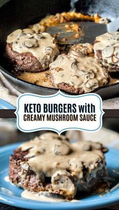 Low Carb Skillet, Keto Burgers, Comidas Keto, Keto Burger, Keto Beef Recipes, Creamy Mushroom Sauce, Resep Diet, Keto Cooking, Keto Recipes Dinner