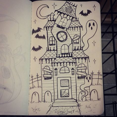 Zero Dog House Drawing, Halloween Door Drawing, Haunted House Illustration Drawings, Halloween Houses Drawings, Drawing A Haunted House, Cartoon Haunted House Drawing, Halloween Drawings House, Drawings Of Haunted Houses, Crooked House Drawing