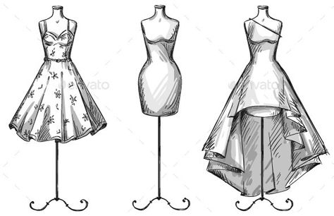 Mannequins with Dresses Draw A Dress, Mannequin Drawing, Clothes Mannequin, Fashion Mannequin, Fashion Figure Drawing, Fashion Illustrations Techniques, Mannequin Dress, Dress Design Drawing, Fashion Illustration Sketches Dresses