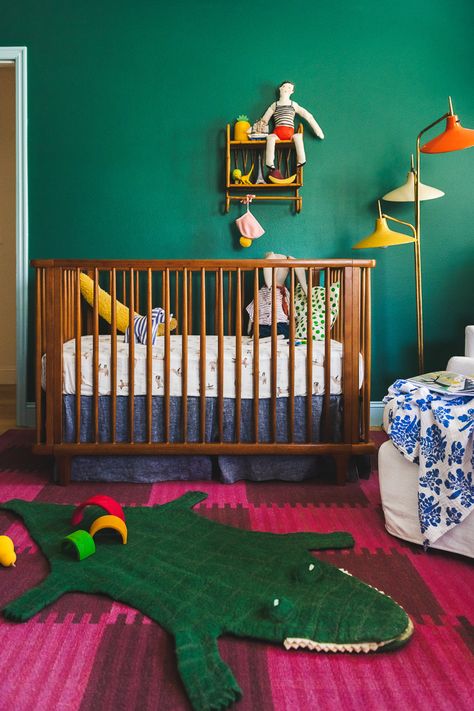 Felix's New Nursery - The House That Lars Built Nursery With Pull Out Bed, Nursery Design Colorful, Nursery Wall Lighting, Bold Color Nursery Ideas, Artsy Laundry Room, Nursery Ideas Eclectic, Nursery Ideas Maximalist, Bright Colors Nursery, Bold Color Nursery