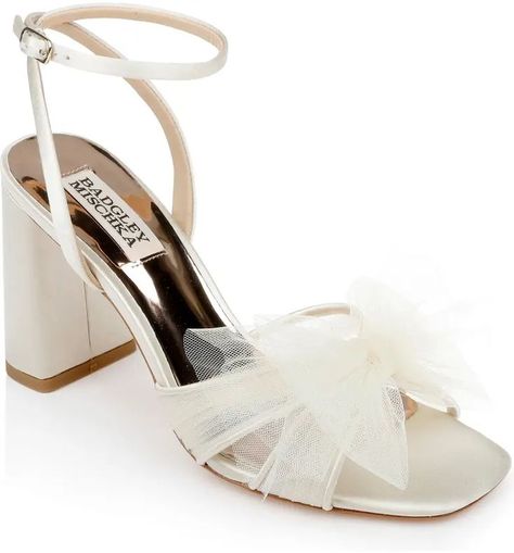 Designer Wedding Shoes, Tulle Bow, Tulle Bows, Badgley Mischka Shoes, Bridal Heels, Wedding Shoes Heels, Strap Sandals Women, Whimsical Fashion, Wedding Heels