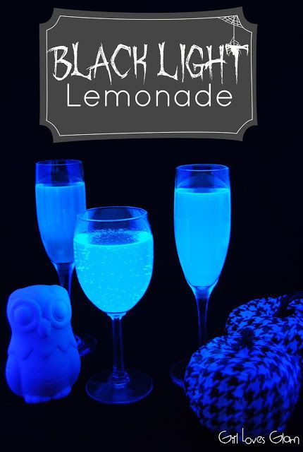 Step 1. Pour tonic water into a punch bowl or glass carafe  Step 2. Add powder lemonade mix to taste  *no ice as it will dilute the tonic water  Step 3. Place under black light and watch it GLOW!  …This ain’t yer grandma’s lemonade! Healthy Halloween Snacks, Blacklight Party, Lemonade Recipe, Healthy Halloween, Blue Curacao, Light Night, Lemonade Recipes, Halloween Drinks, Glow Party