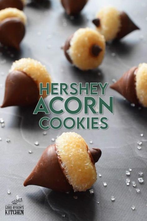 Acorn Candy Cookies, Acorn Donut Holes Fall Treats, Cookie Acorns, Acorn Cookies Decorated, Acorn Truffles, Candy Acorns, Nutter Butter Acorn Cookies, Chocolate Pinecones, Hershey Kiss Cookies