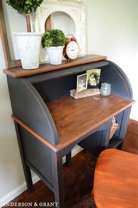 anderson + grant is a lifestyle blog featuring DIY projects, decorating inspiration, organizing tips, and recipes. Refurbished Desk, Easy Furniture Makeover, Desk Redo, Roll Top Desk, Desk Makeover, Diy Upcycling, Furniture Rehab, Furniture Renovation, Refurbished Furniture