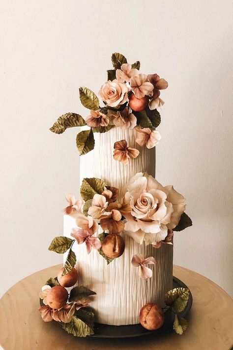 handmade sugar floral wedding cake for autumn wedding ideas Fruit Wedding Cake, Colorful Wedding Cakes, Cake Story, Garden Cake, Garden Cakes, Floral Wedding Cake, Wedding Cake Ideas, Instagram London, Colour Theory