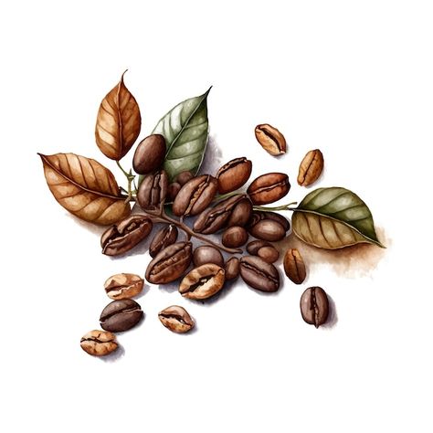 Vector watercolor hand drawn coffee bean... | Premium Vector #Freepik #vector #coffee-grain #coffee-seed #arabica #arabica-coffee Coffee Beans Illustration, Sunrise Photography Beach, Seed Illustration, Coffee Bean Art, Coffee Grain, Food Watercolor, Coffee Watercolor, Coffee Pack, Natural Coffee