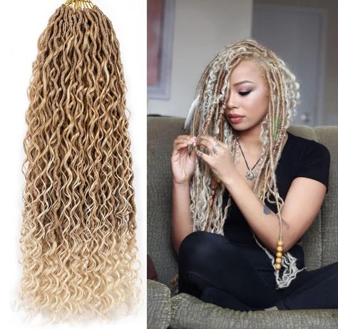 PRICES MAY VARY. 1.Material: 100% Hair Extensions,New Goddess Locs Crochet Hair Braid Extension With Deep Curly In Middle And Ends. 2.Features: New Fashion Nice,Trendy and Edgy Look, Natural and Charming. Compared with goddess locs, the river locs Is More Lovely And Full-Looking. One Strand With 2-3 Curly Hair. 3.Style: River Locs Goddess Crochet Braiding Hair.Beautiful and Fashion, Really Cute, Beautiful Curls ends, Feeling Like Goddess, Looking Like a Queen . 4.Size: 22 inch length, Weight: 65 613 Braids, Locs Goddess, Wavy Crochet, Goddess Locs Crochet, Edgy Hairstyles, Grey Hair Transformation, Braiding Hair Extensions, Locs Crochet, Boho Hair