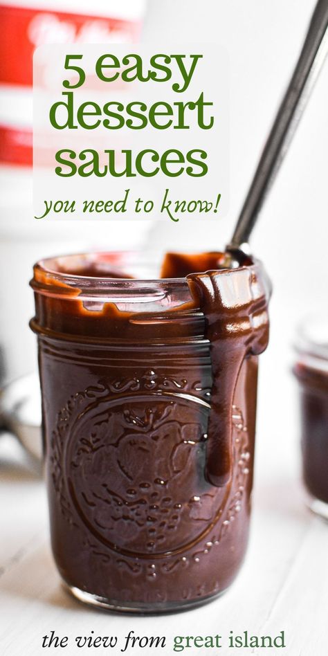 7 Easy Dessert Sauces everybody should know how to make. They'll turn plain ice cream or simple cakes into celebration worthy treats! Impressive Baking, Compound Butters, Ice Cream Sauce, Island Recipes, Ice Cream Snacks, Making Ice Cream, Sweet Sauces, Simple Cakes, Homemade Strawberry Sauce