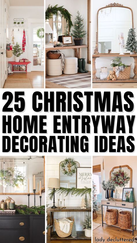 25 Christmas Home Entryway Decorating Ideas Christmas Entryway Table Decor With Mirror, Christmas Decor Ideas Foyer Table, Entry Bench Christmas Decor Ideas, Round Entry Table Christmas Decor, Entry Table For Christmas, Split Entry Christmas Decor, Console Table Styling For Christmas, Decorative Entry Table, Farmhouse Christmas Sofa Table Decor