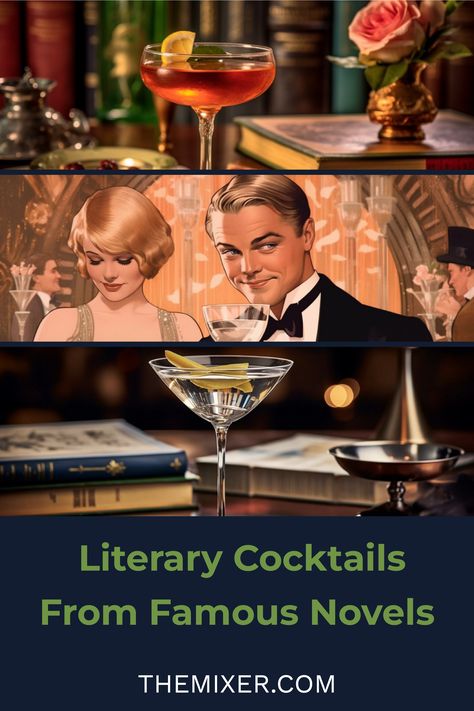 Find your inner James Bond and mix up a Vesper Martini, or party like Gatsby with a Mint Julep. These book-themed cocktails will transport you to another world. 📚 Cocktails Inspired By Books, Literary Themed Cocktails, Book Inspired Drinks, Book Inspired Cocktails, Book Themed Cocktails, Book Themed Drinks, Literary Cocktails, Book Cocktails, Vesper Martini