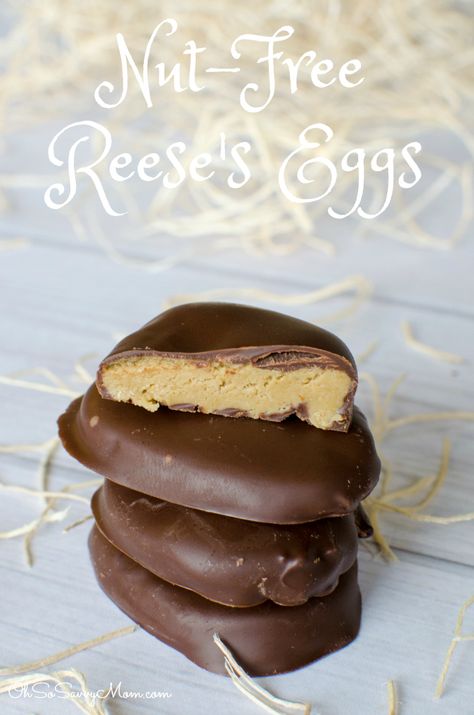 Wow your friends and family with this allergy-friendly, Peanut-free, Tree nut-Free Reese's Eggs Copycat Recipe #recipe #Easter #copycat #chocolate #sunbutter Sunflower Seed Butter Recipes, Sunbutter Recipes, Peanut Free Desserts, Thrive Diet, Reese Eggs, Nut Free Desserts, Nut Free Snacks, Nut Free Recipes, Eggs Recipe