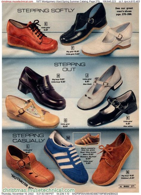 1977 Montgomery Ward Spring Summer Catalog, Page 279 - Catalogs & Wishbooks Retro Shoes 70s, 70s Lifestyle, Shoe Reference, 1970s Shoes, 1970 Fashion, 70s Shoes, Old School Fashion, 60s And 70s Fashion, 70s Inspired Fashion