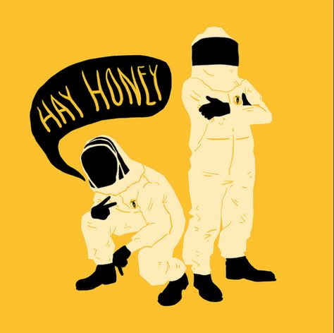 Bee Keeper by Ian Burke Bee Humor, Peace Drawing, Yellow Illustration, Working Bee, Fall Yellow, Cartoon Bee, Bee Keeper, Japanese American, Hive Mind