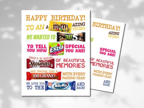 Happy Birthday Candy Bar Poster Friends Birthday Day Gift Ideas Printable Candy Bar Poster, Thank You Gift for Friend, Candy Sign for Friend Birthday Day Gift Ideas, Birthday Candy Grams, Miniature Alcohol Bottles, Birthday Candy Poster, Candy Bar Poster, Printable Friends, Birthday Candy Bar, Birthday Message For Friend, Candy Bar Sign