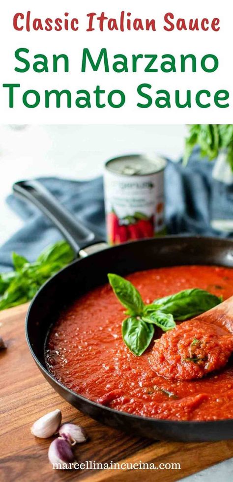 This sweet San Marzano tomato sauce is so easy and quick, it'll so become one of your favs! #sanmarzano #sanmarzanotomatosauce Quick Homemade Italian Tomato Sauce 12 Tomatoes, Sweet Tomato Sauce Recipe, Spaghetti Sauce San Marzano, Homemade San Marzano Tomato Sauce, What To Do With San Marzano Tomatoes, San Marzano Marinara Sauce, San Marzano Pizza Sauce Recipe, Marinara Sauce Homemade San Marzano, San Marzano Recipes