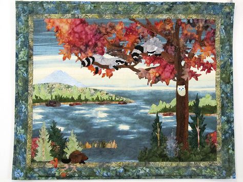 Lake Forest Quilt Mckenna Ryan by Tracey Lipman Forest Quilt, Landscape Art Quilts, Landscape Quilt, Fiber Art Quilts, Landscape Sketch, Applique Quilt Patterns, Landscape Quilts, Animal Quilts, Lake Forest