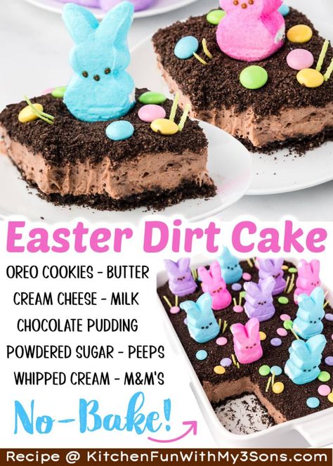 Easter Dirt Cake Recipe, Chocolate Dirt Cake, Dirt Cake Recipe, Easter Dirt Cake, Chocolate Dirt, Dirt Cake Recipes, Easter Deserts, Chocolate Pudding Cake, Dirt Cake