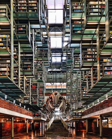 London Design Biennale on Instagram: “The Biblioteca Vasconcelos in Mexico City was designed by Mexican architects Alberto Kalach and Juan Palomar. . The library was dedicated…” Books Stacked, Beautiful Library, Architecture Landmark, Conde Nast Traveler, Magic Book, London Design, Stack Of Books, Hanging Shelves, The Library