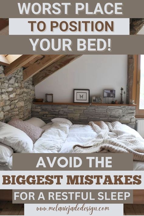 Learn the biggest bed placement mistakes to avoid for a restful sleep. Don't miss out on these essential tips for a harmonious bedroom! Bed Against Half Wall, Corner Bed Placement Ideas, What Direction Should Your Bed Face, Front Of Bed Ideas, Bed By Door Layout, Small Bedroom Bed Placement, Corner Bed Placement, Corner Queen Bed Ideas, Bed Middle Of Room