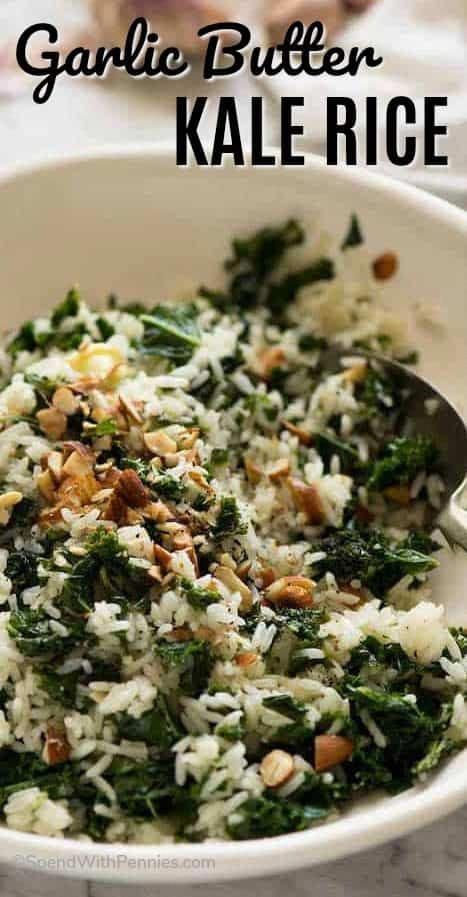 Kale Rice, Salad Kale, Sauteed Kale, Spend With Pennies, Kale Recipes, Vegetable Sides, Veggie Dishes, Garlic Butter, Vegetable Side Dishes