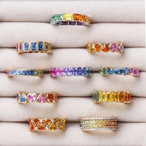 Rainbow Wedding Rings, Rainbow Sapphire Jewelry, Rainbow Rings Jewelry, Rainbow Sapphire Ring, Rainbow Wedding Ring, Rainbow Engagement Ring, Rainbow Rings Engagement, Colourful Jewellery, Dope Jewelry Accessories