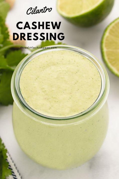 This cilantro cashew dressing is creamy, tangy, and dairy-free. It’s an easy oil-free way to add loads of flavor to all sorts of dishes. Cashew Cream Recipe, Vegan Salad Dressing Recipes, Oil Free Salad Dressing, Cashew Dressing, Sweet Potato Bowls, Oil Free Vegan Recipes, Vegan Salad Dressing, Chili Toppings, Vegan Summer Recipes