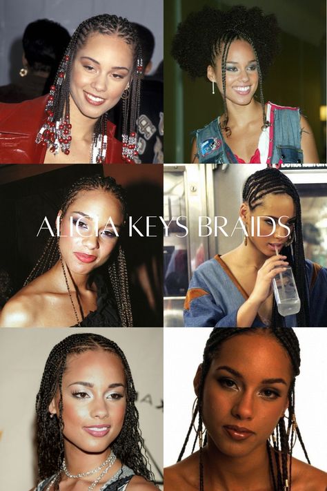 Alicia Keys inspired hairstyles, celebrity hair, curly hair hairstyles Alicia Keys Aesthetic 90s, Alicia Keys Early 2000s, Alicia Keys Ponytail, Alicia Keys Curly Hair, 90s Hairstyles For Curly Hair, Y2k Natural Hairstyles Black Women, Alicia Keys Braids 2000s, Alicia Keys 90s, Alicia Keys Fulani Braids