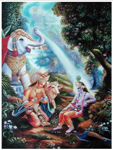 Airavata showers Krsna while Indra offers prayers. Hindu Worship, Sai Baba Pictures, Krishna Avatar, Aztec Artwork, Radha Krishna Wallpaper, Chakra Art, Ganesh Statue, Lord Krishna Wallpapers, Vedic Art