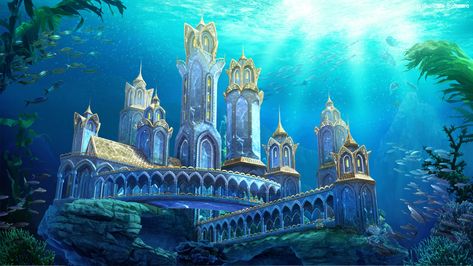 ArtStation - UnderWater Castle1 Underwater Castle, Underwater House, Bawah Air, Lost City Of Atlantis, Castle Drawing, Underwater City, Underwater Sea, Images Disney, Fantasy Background