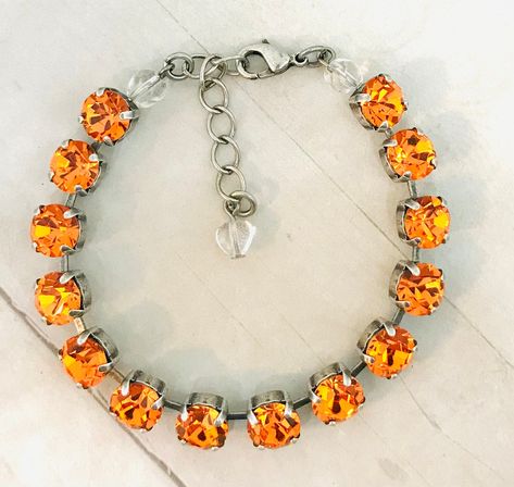 Bridal Packages, Orange Bracelet, Bracelet Tennis, Bracelets Design, Orange Crystals, Tangerine Orange, Tennis Necklace, Czech Crystal, Gold Bracelet Chain