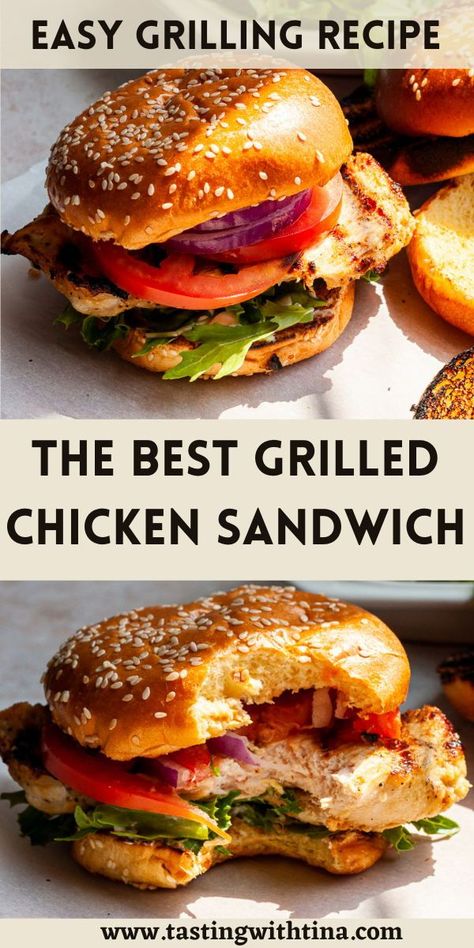 This Grilled Chicken Sandwich Recipe is truly the best ever! With a delicious marinade, brioche buns, tomato slices, red onion, lettuce, and mayo, you'll make these delicious sandwiches again and again. Best Chicken Sandwich Recipes, Chicken Sandwich Recipes Grilled, Chicken Thigh Sandwich Recipes, Recipes With Grilled Chicken, Chicken Sandwiches Recipes, Chicken Thigh Sandwich, Best Grilled Chicken Sandwich, Chicken Sandwich Ideas, Chicken Breast Sandwich Recipes