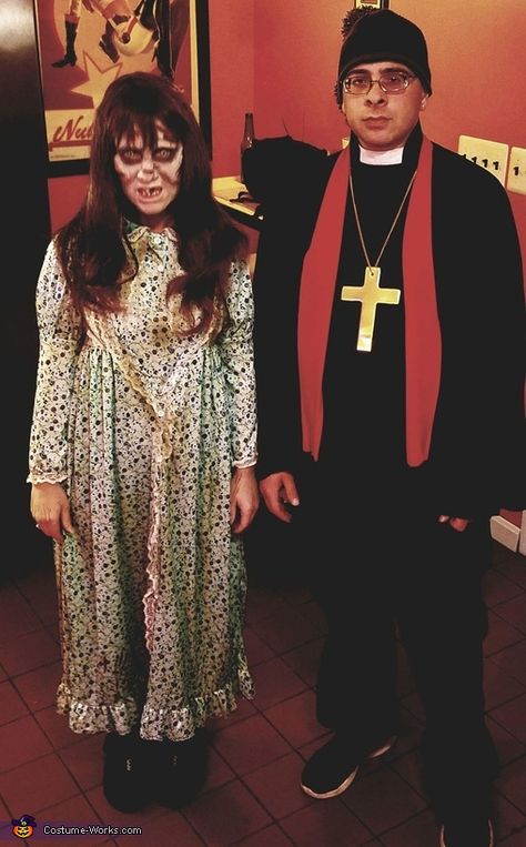 Scary Coustems Ideas, Classic Horror Couples Costumes, Exorcist Couple Costume, Regan Costume Exorcist, Holloween Costume Ideas Couple Scary, Diy Exorcist Costume, The Conjuring Halloween Costume, Reagan Exorcist Costume, Sharon Osbourne Costume