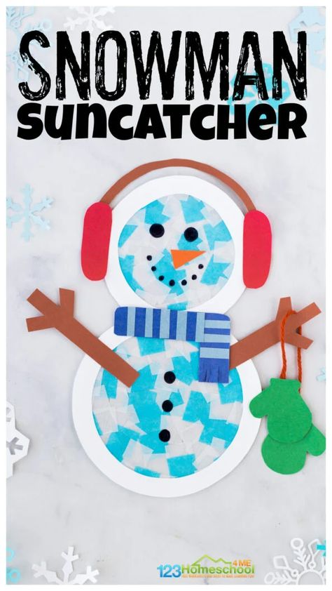 Snowman Suncatcher, Snowman Crafts Preschool, January Themes, Winter Stem Activities, Cool Crafts For Kids, Craft Ideas With Paper, Winter Science Experiments, Snowman Theme, Snow Crafts