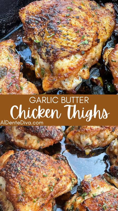 GARLIC BUTTER CHICKEN THIGHS Garlic Butter Chicken Thighs, Chicken Thighs In Oven, Baked Boneless Chicken Thighs, Lemon Garlic Chicken Thighs, Best Chicken Thigh Recipe, Chicken Thighs Dinner, Garlic Chicken Thighs, Crockpot Chicken Thighs, Garlic Herb Chicken