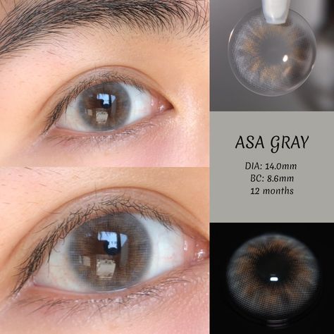 Asa Gray use the most simple design to bring you an unforgettable experience🥰 - 💌Lens Name: #AsaGray BC: 8.6mm丨DIA: 14.0mm丨WT: 38% #just4kira #just4kiracontacts #graycontacts #beauty #eyemakeup Best Colored Contacts, Cosmetic Contact Lenses, Beautiful Eyes Color, Grey Contacts, Eyes Color, Makeup Accesories, Colored Contact Lenses, Circle Lenses, Swag Girl Style