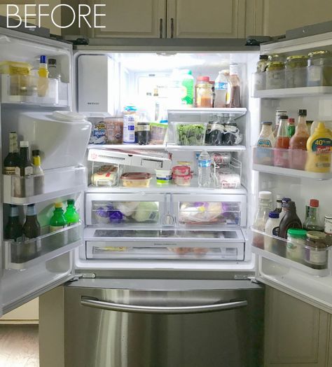 Cheap Refrigerator Organization, Refrigerator Set Up, Deep Fridge Organization, Whirlpool Refrigerator Organization, French Door Refrigerator Organization Ideas, Double Door Refrigerator Organization, Fridge Organization French Door, Refrigerator Shelf Placement, Counter Depth Refrigerator Organization