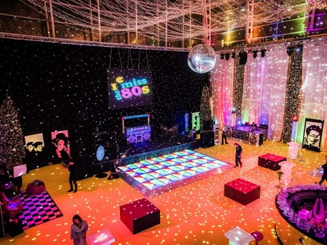 1980's Themed Christmas Party 2017 | Gallery | Theme Ideas | Event Prop Hire 80s Theme Christmas Party, Retro Event Decor, Retro Christmas Party Theme, 80s House Party, 90s Christmas Party, Thematic Party Ideas, 80s Christmas Party, 90s Event, Retro Party Theme