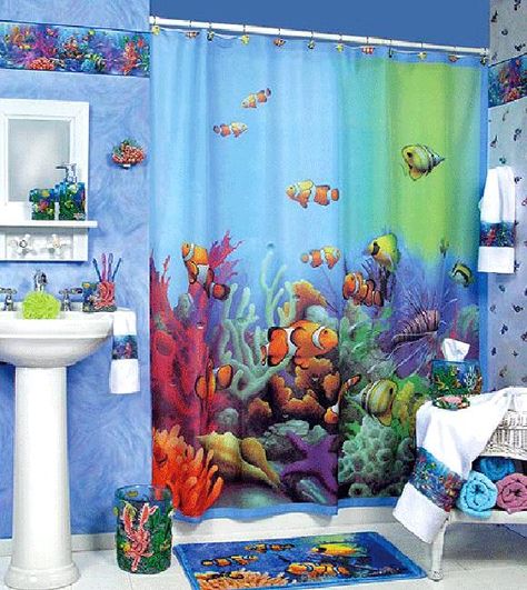 25 Creative and Bright Kids Bathroom Design Ideas Finding Nemo Bathroom Decor, Sea Bathroom Ideas, Under The Sea Bathroom Ideas, Ocean Themed Bathroom Decor, Bright Kids Bathroom, Kids Bathroom Themes, Sea Bathroom Decor, Ocean Bathroom Decor, Kids Bathroom Sets