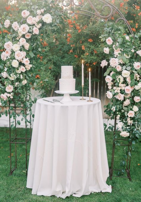 Wedding Cake On Cocktail Table, Cake On Cocktail Table, Small Cake Table Wedding, Wedding Cake Table Decorations Simple, Simple Cake Table Wedding, Cake Table Wedding Simple, Small Wedding Cake Table, Simple Cake Table Decor, Cake Table With Candles