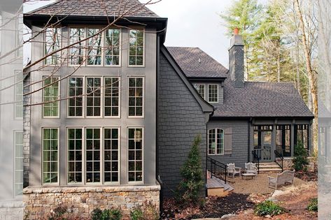 Shingle Style Architecture, Lake Houses Exterior, Shingle Style Homes, Lots Of Windows, Custom Home Designs, Farmhouse Exterior, Architecture Interiors, House Paint Exterior, Dream House Exterior