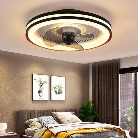 Dannilong Ceiling Fans with Lights - 20" Low Profile Ceiling Fans with Lights and Remote, 3 Colors 3 Speeds Bladeless Flush Mount Ceiling Fan, Small Smart Modern for Bedroom, Living Room, Kitchen. Chandelier With Fan, Living Room Ceiling Fan, Round Living Room, Fan Lights, Modern Flush Mount, Ceiling Fan Light, Flush Mount Ceiling Fan, Living Room Ceiling, Wind Speed