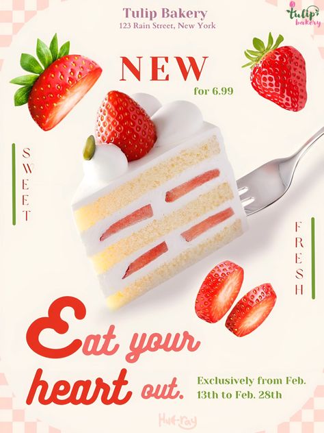 Graphic design poster for mock up brand.   graphic design, poster, design, aesthetic, advertising, marketing, branding, logo, typography Dessert Poster Design Ideas, Cake Graphic Design Poster, Pastry Graphic Design, Bakery Poster Advertising, Sweets Poster Design, Graphic Design Product Poster, Dessert Advertising Design, Ad Poster Design Advertising, Pastry Poster Design